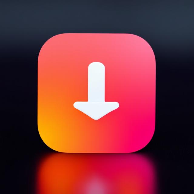 A square icon with rounded corners in a gradient of pink, orange, and yellow against a dark background. A white downward arrow is centered on it, suggesting download functionality. ASO
