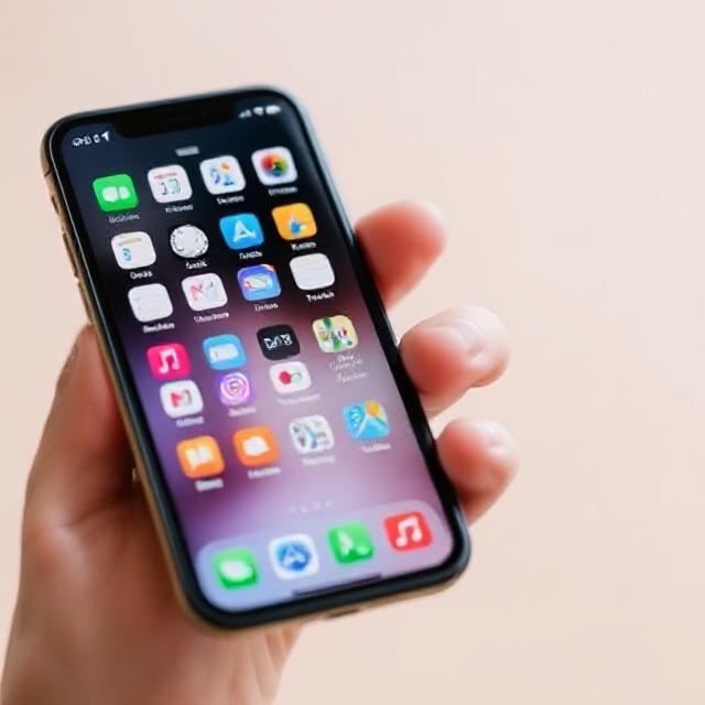 Close-up of a hand holding a smartphone with a vibrant screen displaying various app icons. Background is softly blurred, giving a clear focus on the phone as ASO